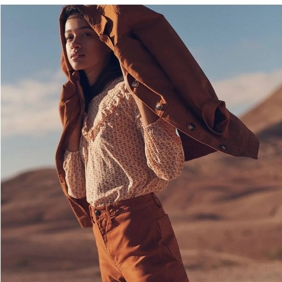 Madewell Ruffle Yoke Prairie Top in Cutout Blooms Long Sleeve Blouse, size L - Picture 1 of 13